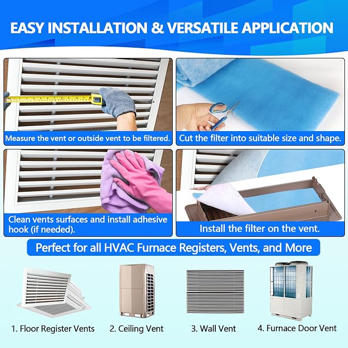 18" x 90" Air Vent Filters, Cut to Fit Air Filter, MERV 8 Triple Vent Filter