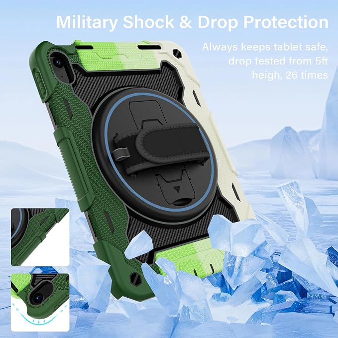 for iPad 9th 8th 7th Gen Case 10.2 inch with Screen Protector | 360° Rotating Kickstand Hand Strap Shoulder Strap Heavy Duty Military Grade - Kids Friendly