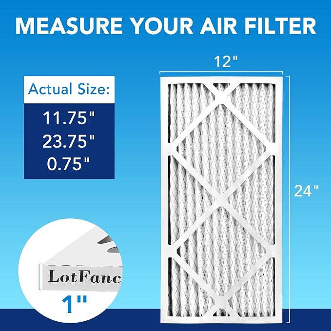 LotFancy 12x24x1 Air Filter MERV 13 4-Pack, Electrostatic Pleated HVAC Furnace