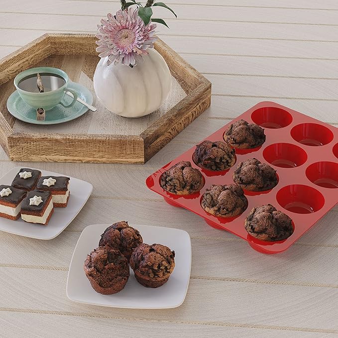 2 Pack Silicone Muffin Pans,12 Cup Nonstick Silicone Cupcake Pan