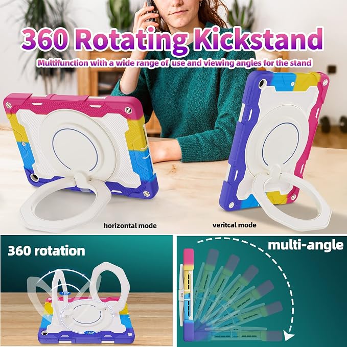 for iPad 9th 8th 7th Generation Case(iPad 10.2 inch) for Kids | 15ft Drop Protection Rugged with 360 Kickstand Handle Shoulder Strap，HD Screen Protector，Shockproof (2021/2020/2019 Release)