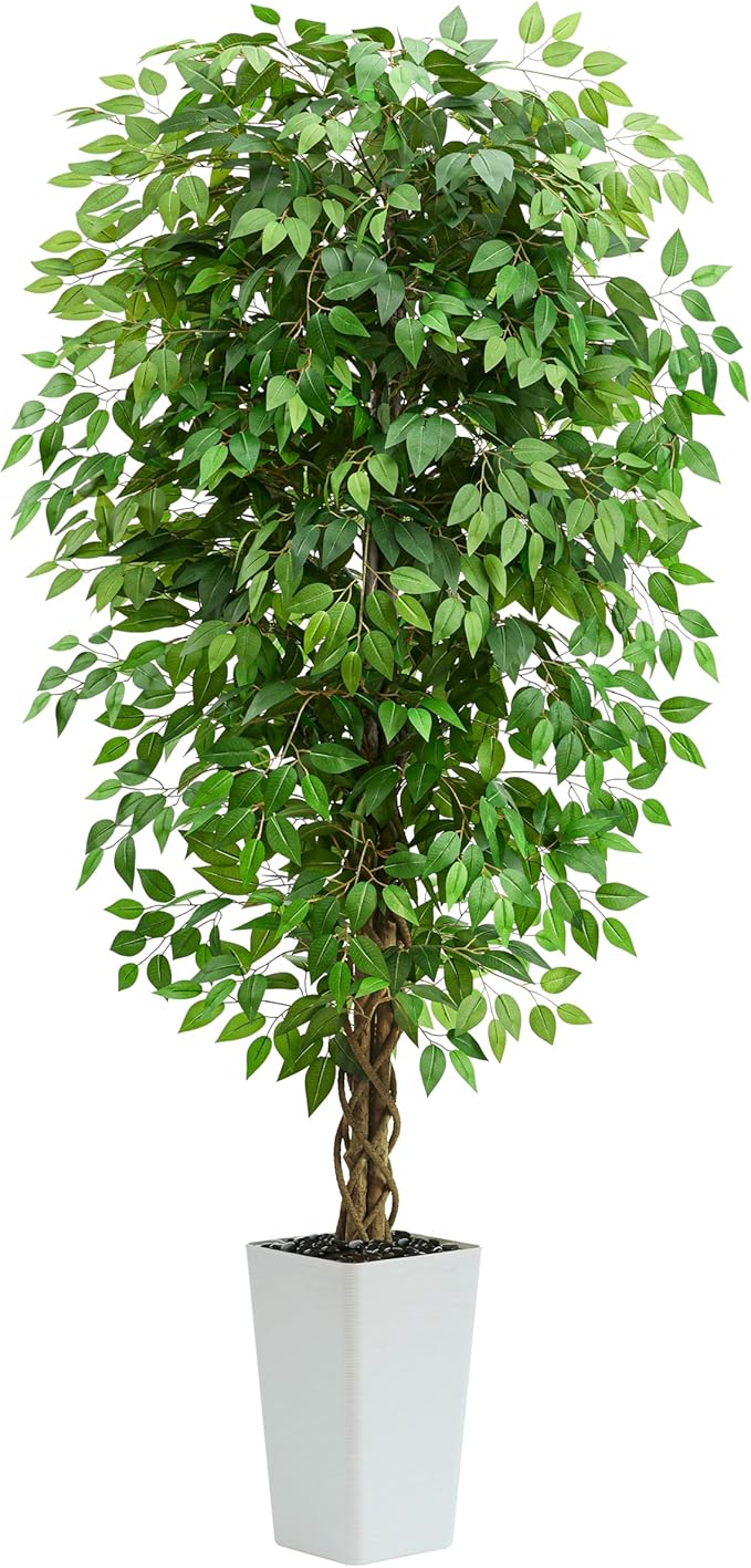 Artificial Ficus Tree 7FT Faux Floor Tree with Planter UV Resistant Potted Fake Silk Plant - Faux Trees Indoor Outdoor Lifelike Fake Ficus Tree for Home, Living Room Bedroom Topiary Tree