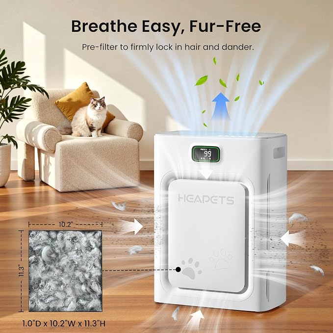 Pet Air Purifier for Home Large Room 2500 sq ft, H13 HEPA Washable Double-Sided