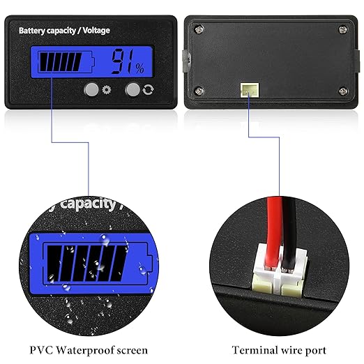 DC 12V 24V 36V 48V 60V 72V 84V Golf Cart Battery Meter with Alarm, Front Setting and Switch Key Battery Capacity Voltage Indicator Gauge Acid and Lithium ion Indicator(Blue)