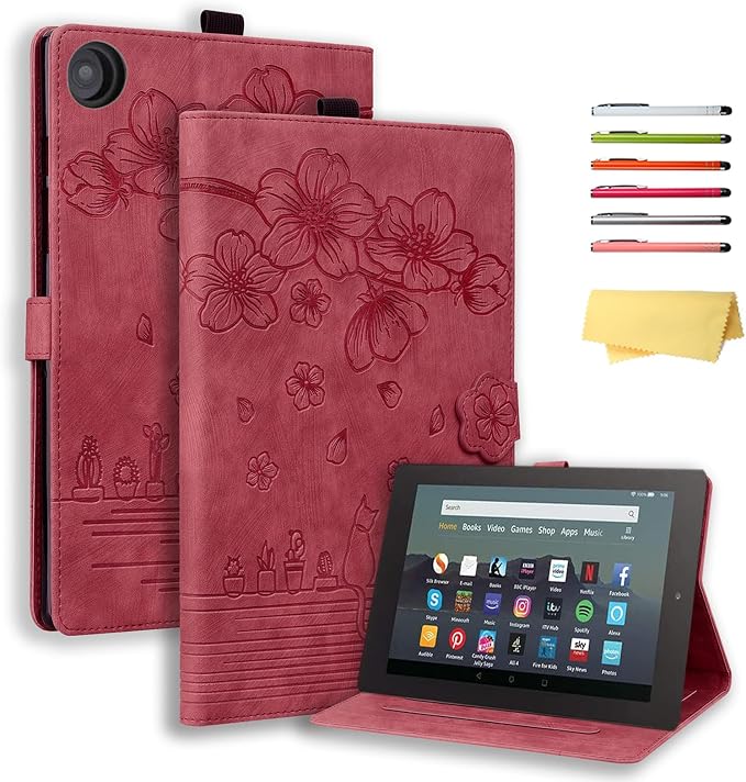 Kindle Fire HD 8 Tablet Case (8th/7th/6th Generation)Smart Stand Synthetic Leather Cover with Auto Wake/Sleep [Card &amp Pencil Holder] for 8 Amazon Fire HD 8 (2018/2017/2016) Blue Sea Beach