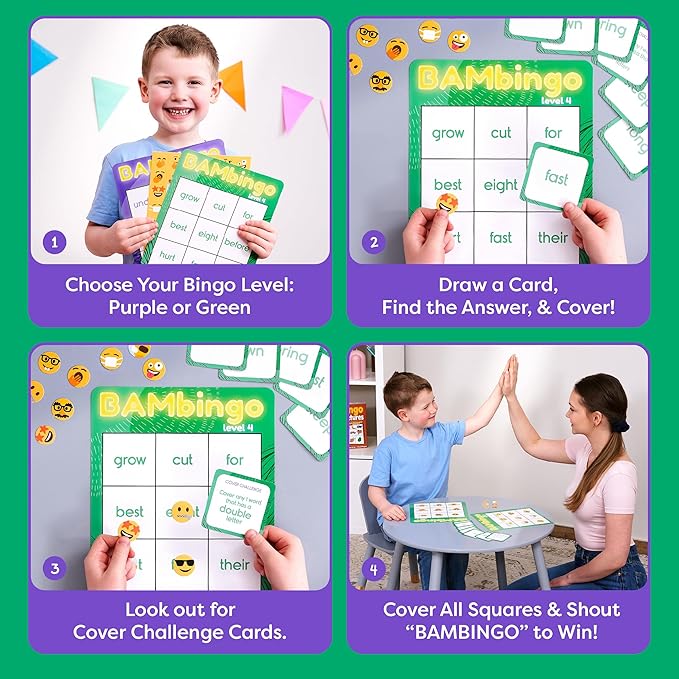 THE BAMBINO TREE Sight Word Bingo Game Level 3 & 4 - Learn to Read Vocabulary for 1st 2nd 3rd Grade Kids - Dolch's Fry's Site Words Reading Game