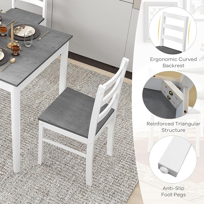 NAFORT 5 Piece Dining Table Set for 4, Farmhouse Solid Wood Kitchen Table Chairs Set of 4, Mid-Century Modern Dinette Set w/Rubber Wood Legs, Dining Room Table and 4 Chairs for Kitchen