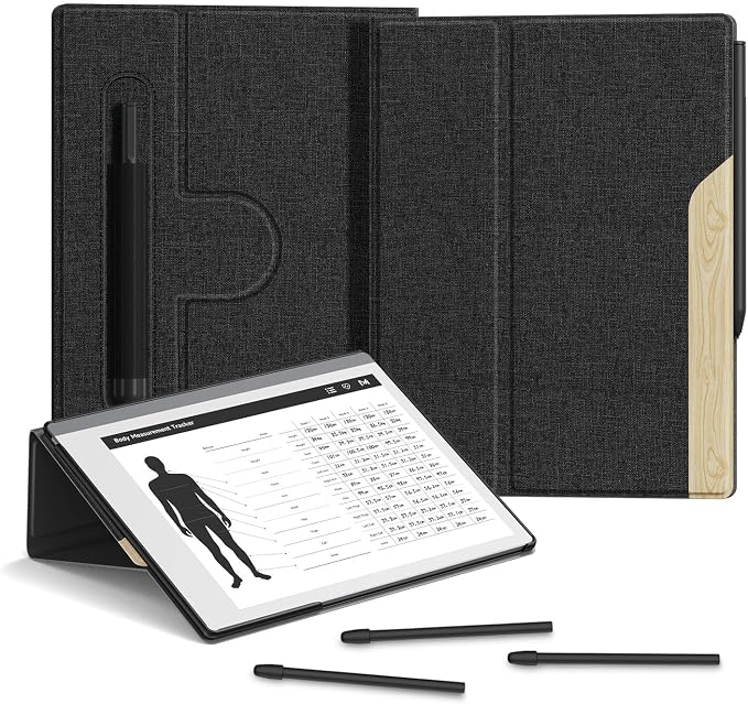 Case for Remarkable 2 Paper Tablet 10.3 2020 Released Fabric Folio Cover with Pen Pocket Stable Stand Design Black &amp Light Cork (Exclusive Templates Provided)