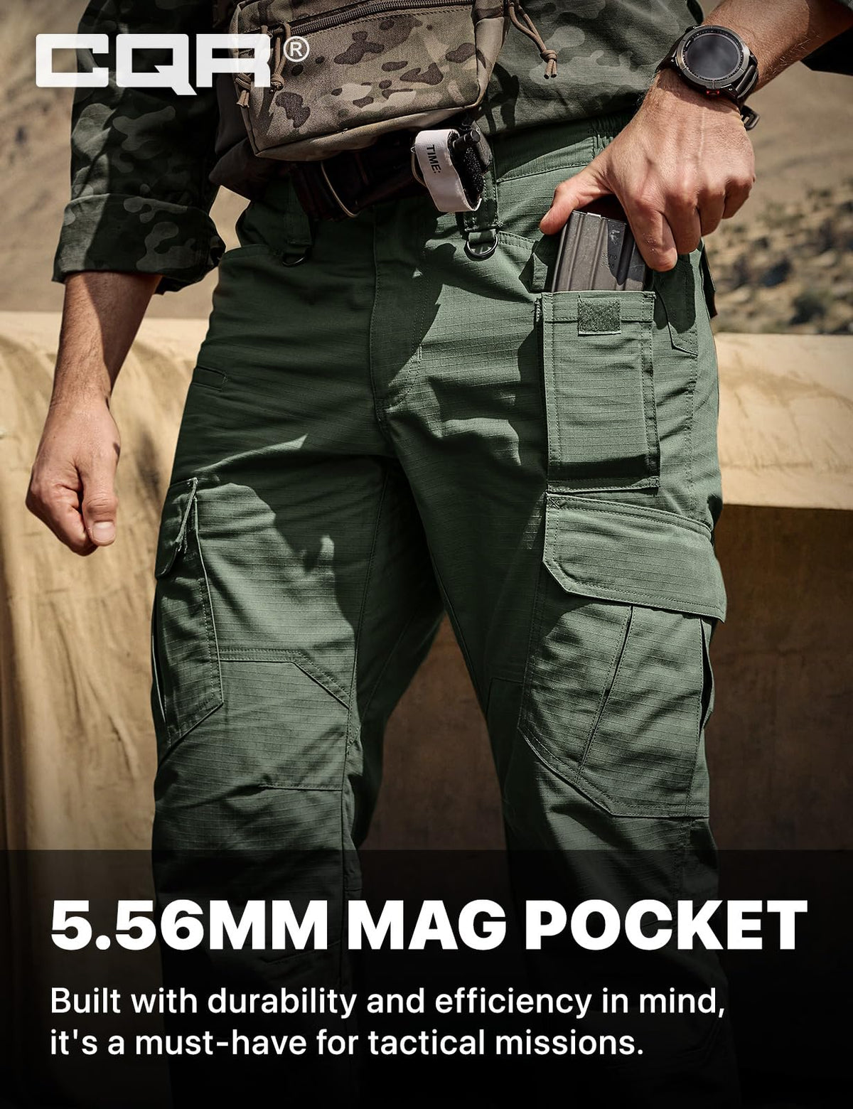 CQR Men's Tactical Pants, Water Resistant Ripstop Cargo Pants, Lightweight EDC Work Hiking Pants, Outdoor Apparel, Raider Mag Green Kelp, 40W x 34L