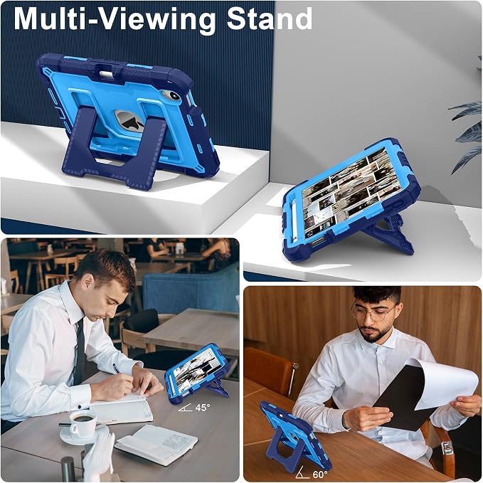 Kids Case Compatible with iPad mini 7 A17 pro 2024 Mini 6 8.3”Colorful Shockproof Case with Pencil Holder and Adjustable Big StandHandle Strap for iPad mini 6th 7th Gen