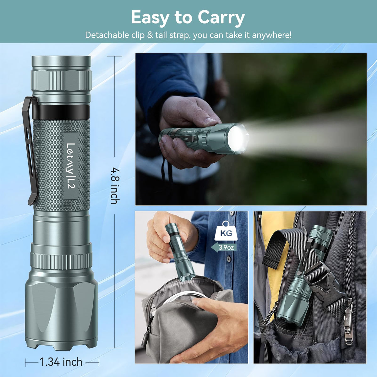 LETMY Rechargeable Flashlights High Lumens, 2 Pack 2000 Lumens Bright LED Tactical Flashlight, 3 Modes Samll Powerful Flash Lights with Clip, Waterproof Flashlights for Home Emergency Camping (Grey)