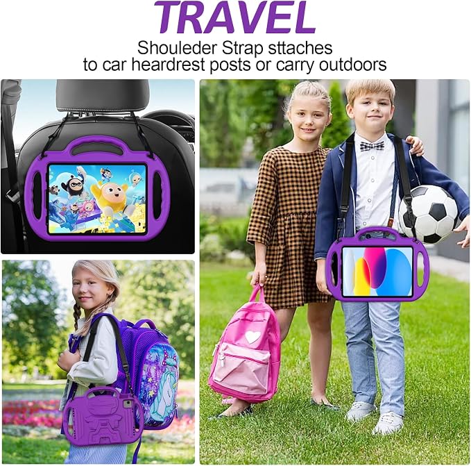 AVAWO Kids Case for iPad (A16) 11th Generation 11 Inch 2025 iPad 10th Generation 10.9 2022 Shockproof Rugged Protective Cover with Shoulder Strap/Handles/Kickstand for i Pad 10/11 Gen Black