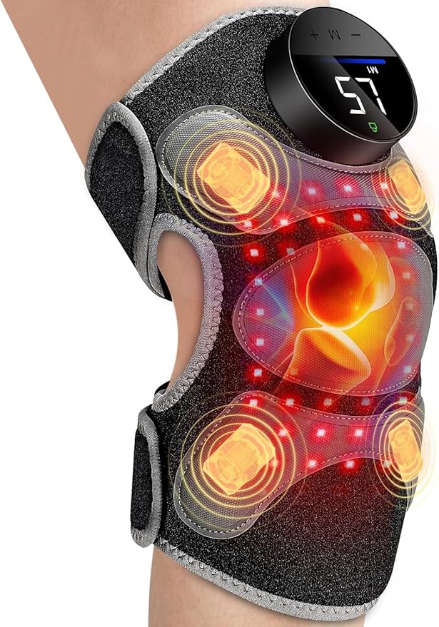 Upgrade 4 Massage Area Knee Brace & Red Light Therapy for Knee, Cord-Free Rechargeable Controller, 20Min Auto Shut-Off, 660nm & 850nm Red Light Therapy Device for Knee/Elbow/Shoulder.