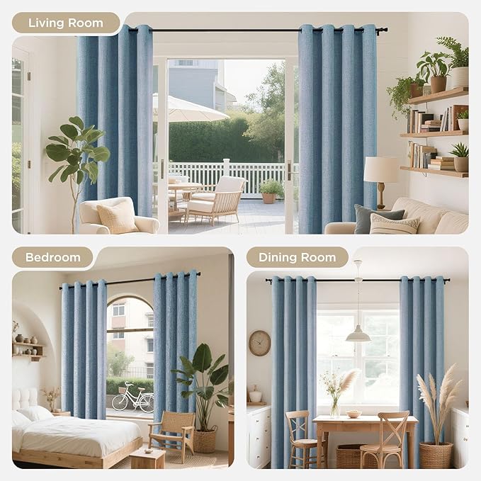 Joydeco Light Blue Blackout Curtains 84 Inches Long, Curtains 84 Inch Length 1 Panel for Bedroom, Thermal Insulated Linen Black Out Curtains with Grommets(100x84, Light Blue)