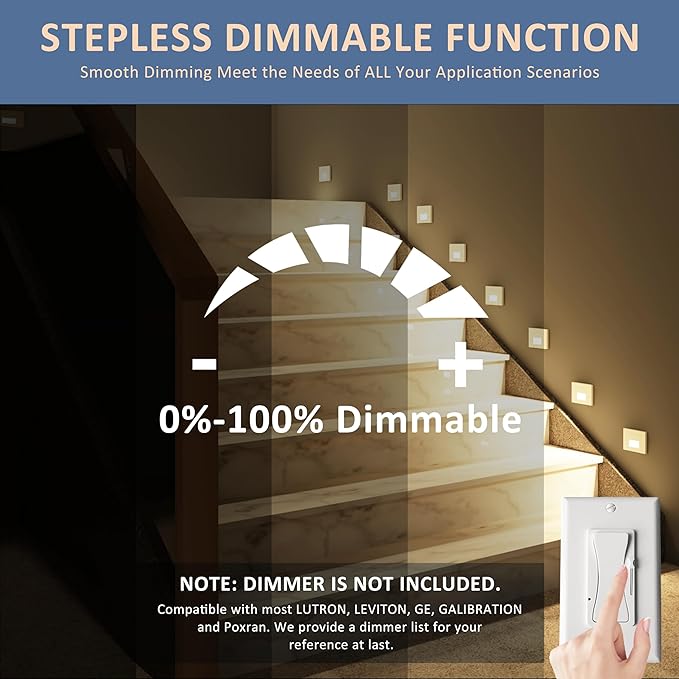 4 Pack Motion Sensor LED Step Lights, 3CCT Adjustable 3000K/4000K/6000K Stair Lights, 4W 300LM Dimmable Staircase Lighting, IP65 Waterproof for Indoor Outdoor, 120V Hardwired, ETL, White