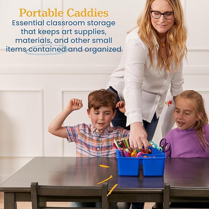 ECR4Kids 4-Compartment Medium Plastic Caddy, Multipurpose Organization, Primary, 6-Pack
