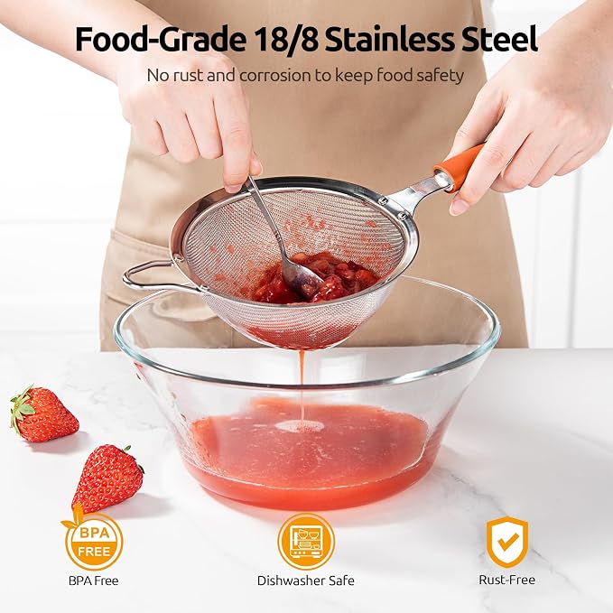 U-Taste Medium Fine Mesh Strainer: 18/8 Stainless Steel 4.73in 30 Mesh Kitchen