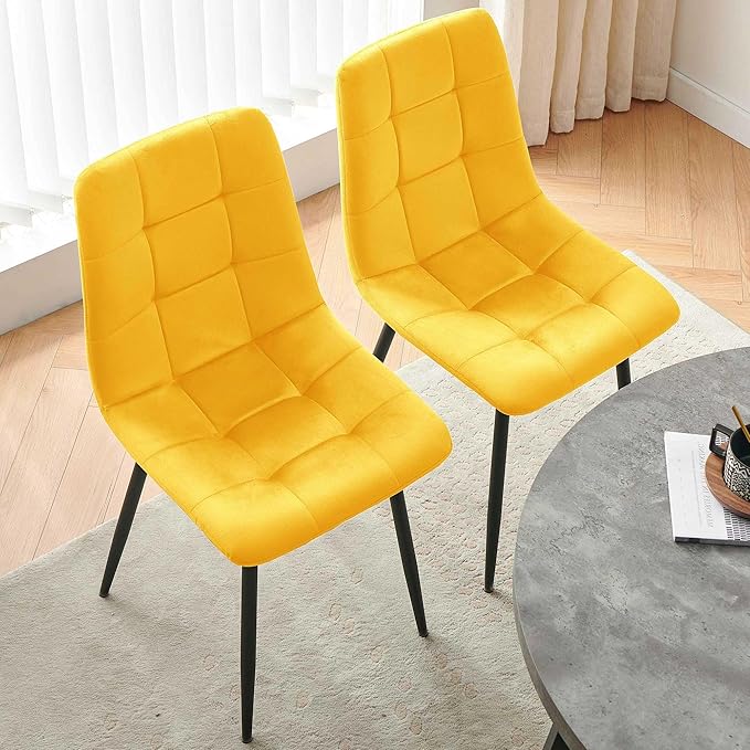 Velvet Dining Chairs Set of 4 - Yellow Dining Room Chairs with Metal Legs Ideal for Kitchen, Dining Room - Kitchen Chairs Set for 4