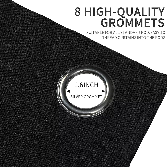 Joydeco Black Blackout Curtains 90 Inches Long, Curtains 90 Inch Length 1 Panel for Bedroom, Thermal Insulated Linen Black Out Curtains with Grommets(100x90, Black)