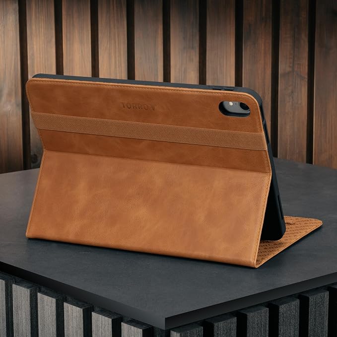 TORRO Case Compatible with iPad 11th / 10th Generation – Genuine Leather iPad 11th / 10th Gen (2025/2022) Case with Stand Function and Wake/Sleep Function (Black)