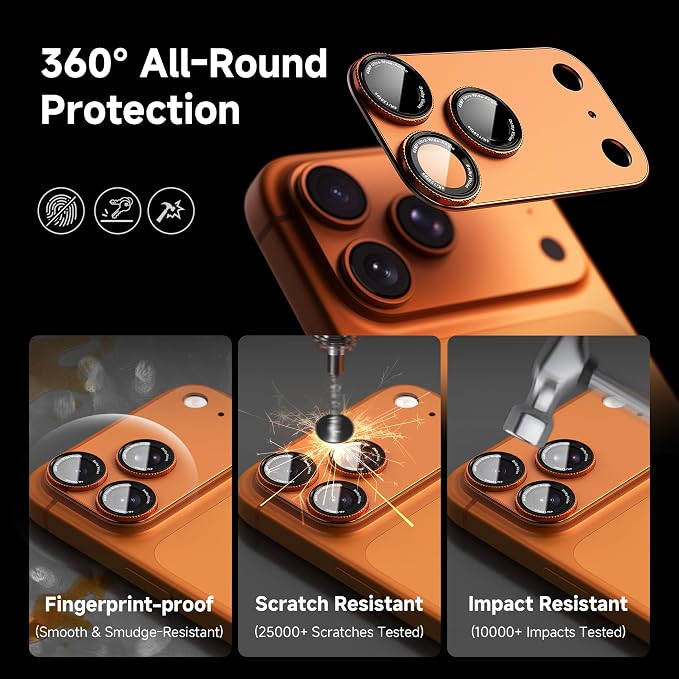 CACOE Metal Camera Lens Protector for iPhone 16Pro/16ProMax/14Pro/14ProMax | 9H Tempered Glass Aluminum Frame HD Clarity Scratch-Resistant Camera Screen Protector Cover Accessories Black