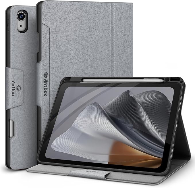 Antbox Case for iPad Air 11-inch M4/M3/M2 (2026/2025/2024) iPad Air 5th/4th Generation 10.9'' Vegan Leather with Pencil Holder Typing Angle Auto Sleep/Wake Muti-Stand (Black)