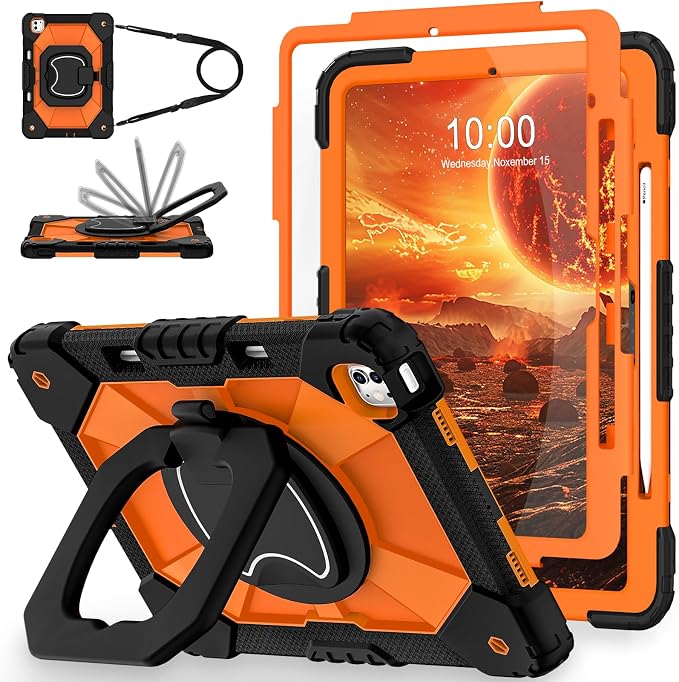 WESOROL Case for iPad Pro 13 Inch M5 2025 / M4 2024 (7th Gen) with Screen Protector/360° Rotating Stand/Pencil Holder/Shoulder StrapMilitary Grade Shockproof iPad Case 13 Inch iPad Pro M5/M4Black