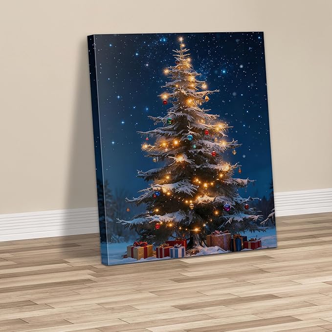 Framed Christmas Pictures Wall Decor,Vintage Pine Tree Prints,Winter Christmas Canvas Wall Art Decoration for Bedroom Bathroom Living Room Rustic Xmas Holiday Gifts (Christmas Tree 13, 24'' X 36'')
