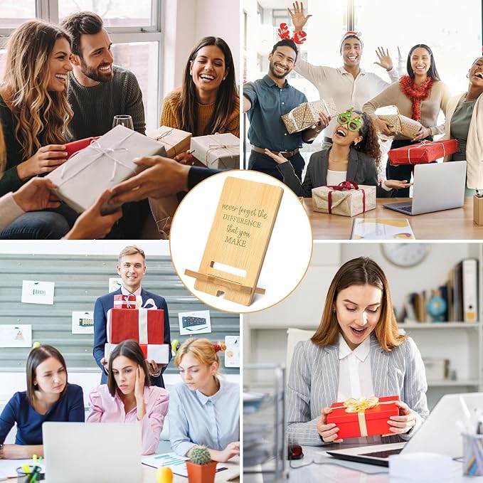 Ripeng 30 Pcs Employee Appreciation Gifts Bulk Bamboo Phone Stand for Desk Office Workers Inspiration Thank You Gift for Team Coworkers Staff Volunteer Nurse Teacher Colleagues Gratitude (Inspiration)