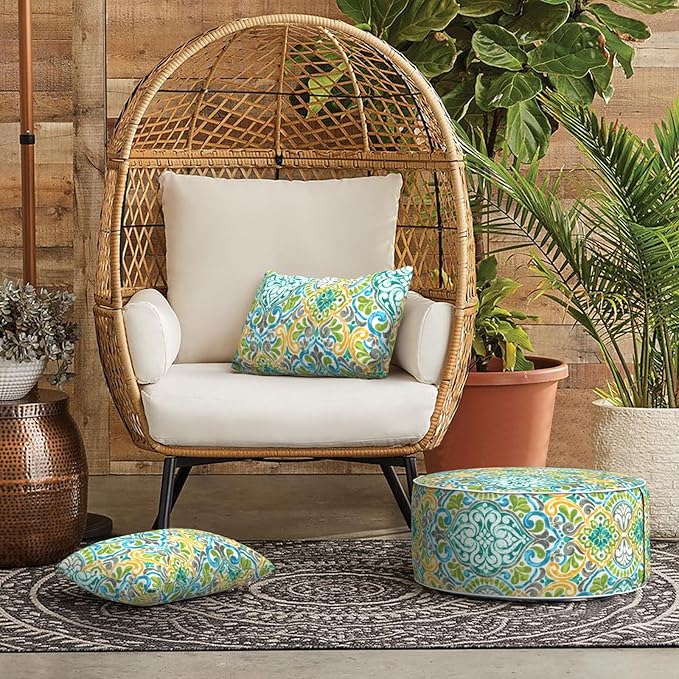 LVTXIII Outdoor/Indoor Lumbar Pillows, Decorative Patio Lumbar Cushions, Fluffy Water Repellent Garden Cushions for Home Patio Coach Sofa Use, 12×20 Inch, Pack of 2, Damask Green