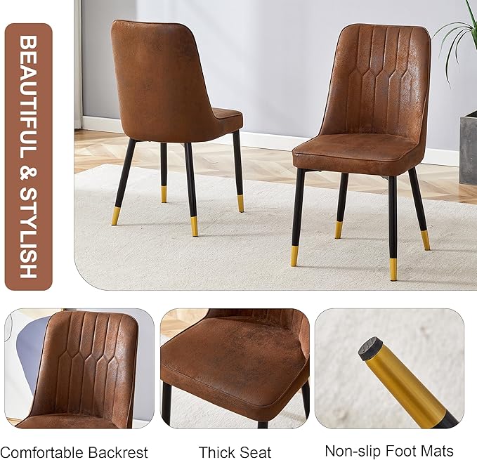 Dining Chairs Set of 4，Modern Dining Chairs, Equipped with Suede Nap Backrest Cushions and Metal Legs, Suitable for Restaurants, Kitchens, and Dining Room Chairs