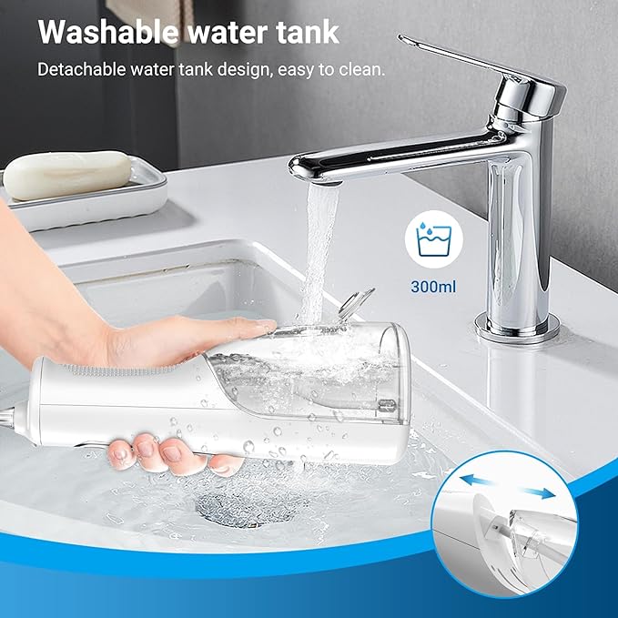 R REVA Cordless Water Flosser for Teeth, Gums & Braces – 4 Modes, 300ML Tank, 360° Nozzle, IPX7 Waterproof, USB Rechargeable 2000mAh Battery for Home & Travel (M149 Pro White)