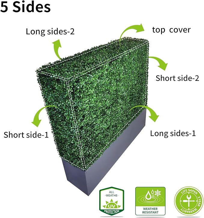 AGPL Upgraded Artificial Boxwood Hedge Wall with Dark Grey Stainless Steel Planter Outdoor Backdrop Privacy Screen,Patio,Balcony,Restaurant,Garden,Party Décor (96" Height 48" Width 12" Deep)