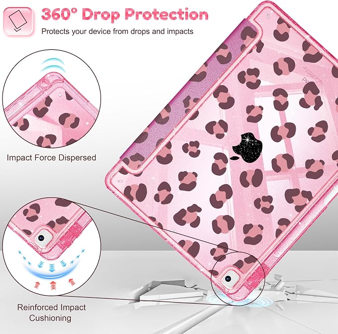 Mektron Sparkly Case for iPad 10.2 inch Glitter Tablet Cases for iPad 9th Gen 2021/8th Gen 2020/7th Gen 2019 Cover with Shiny Clear Back Shell Foldable Bling Smart Cover Blue Floral