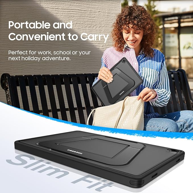 Fintie Multi-Angle Kickstand Case for Samsung Tab A11+/A9+ 11 in Black | Dual-Axis Aluminum Stand PC &amp TPU Protection Slim Frosted Hard Cover with Anti-Scratch Surface Stable Viewing Angles