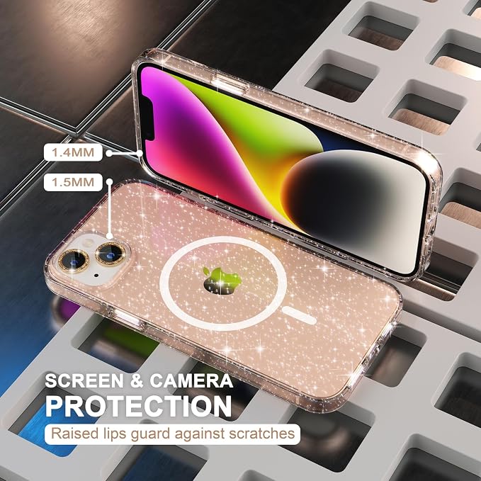 Choiche for iPhone 15 Pro Max Case Compatible with MagSafe Glitter Black | Women Girly Cute Glitter Sparkly Magnetic Phone Case with Diamond Camera Lens Protectors Military-Grade Drop Protection 6.7