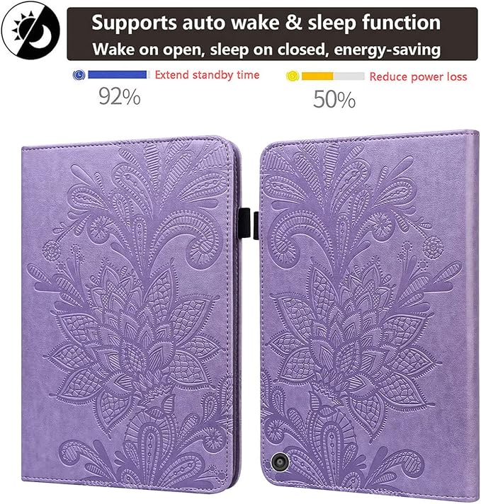 for Kindle Fire HD 8 Tablet (only Fits 10th Generation) &amp Fire HD 8 Plus 8 Case 2020 with Stand/Pencil Holder/Card Pocket/Elastic Band Embossed PU Leather Floral Cover Brown Peacock Flower
