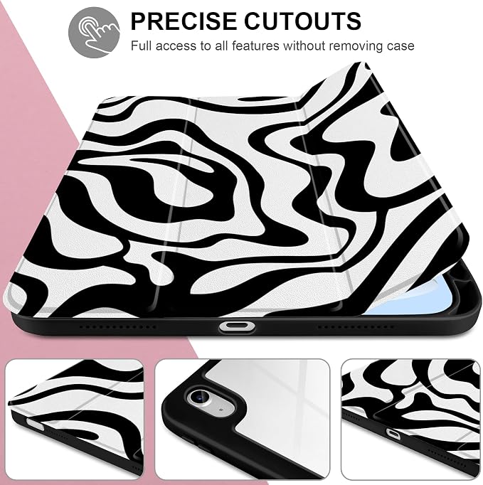 Case for iPad (A16) 11th Generation 11 inch 2025 /iPad 10th Gen 10.9 2022 - Aesthetic Cute Preppy Design Trifold Cover with Soft TPU Bumper Clear Back Auto Sleep/Wake Waves