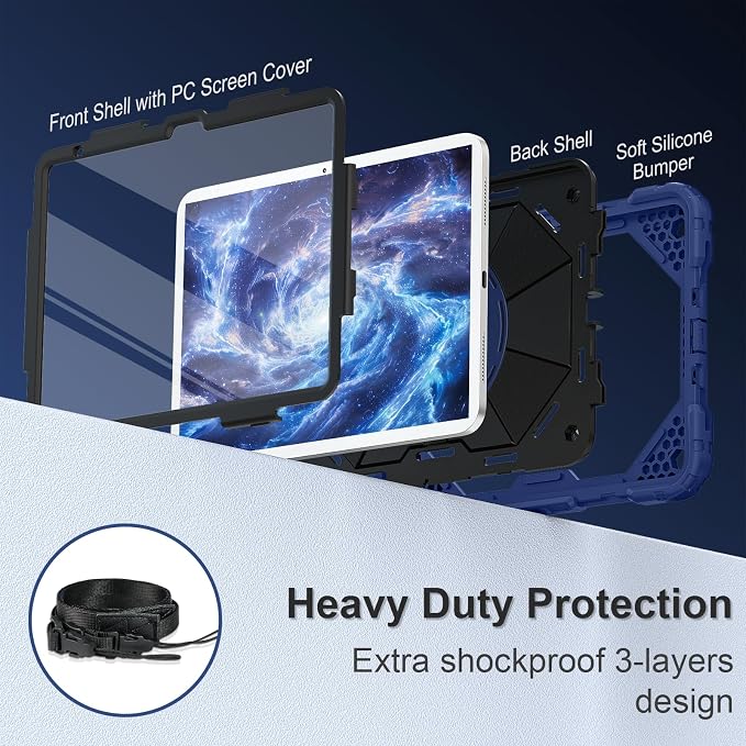 Scnioy Case for iPad (A16) 11th Generation 11 Inch (2025) / iPad 10th Generation Case 10.9 Inch (2022) with 360° Rotating Stand Screen Protector Pen Holder Shoulder Strap Black