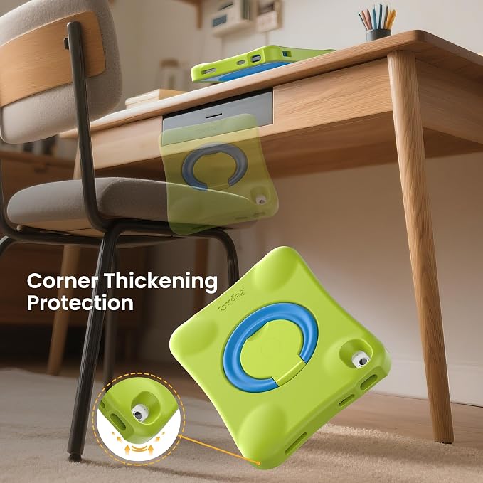 pepkoo Kids Case for iPad (A16) 11th/10th Gen Heavy Duty Shockproof Cover | Full Protection of Body Super Shockproof and Heavy Duty Non-Slip Case for iPad，With a 360-degree rotating stand (Blue Gree
