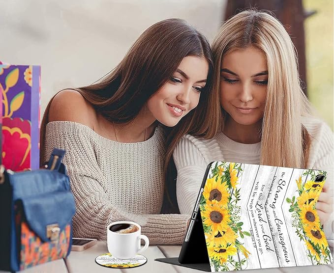 iPad 10.2/10.5 CaseCase for iPad 9th / 8th / 7th Generation (2021/2020/2019) 10.2 inch/ iPad Air 10.5 2019 Christian Bible Verses Scripture Joshua 1：9 Be Strong and Courageous Sunflowers