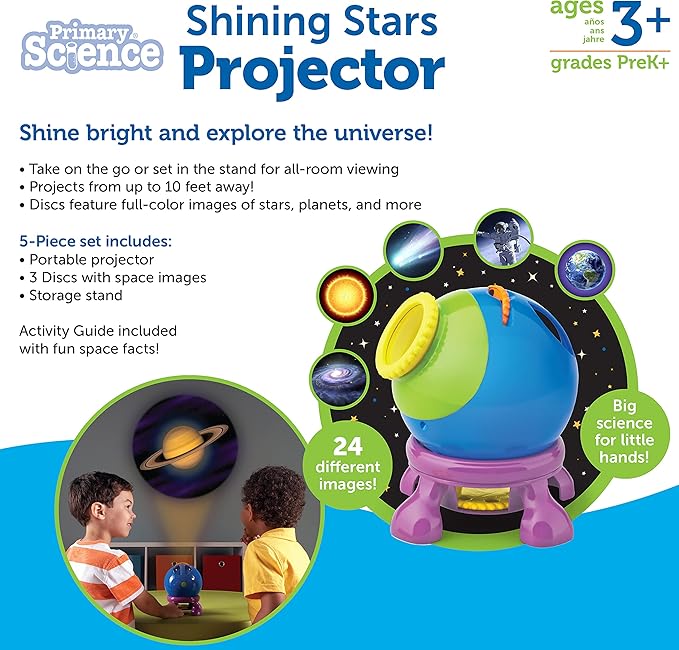 Learning Resources Shining Stars Projector - Space and Planets Exploration for Kids, Astronomy Toys, Toddlers Stargazing Toy, Glow in The Dark Stars, Galaxy and Astronaut Night Lights Observation
