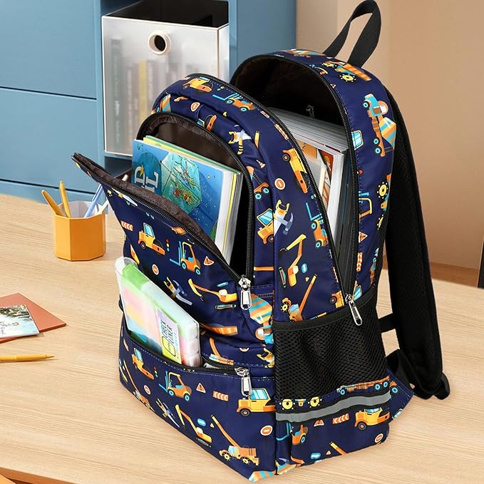 DSIUE Backpacks for Boys School Bags for Kids Elementary Bookbag and Lunch Box Set Engineering Navy Blue