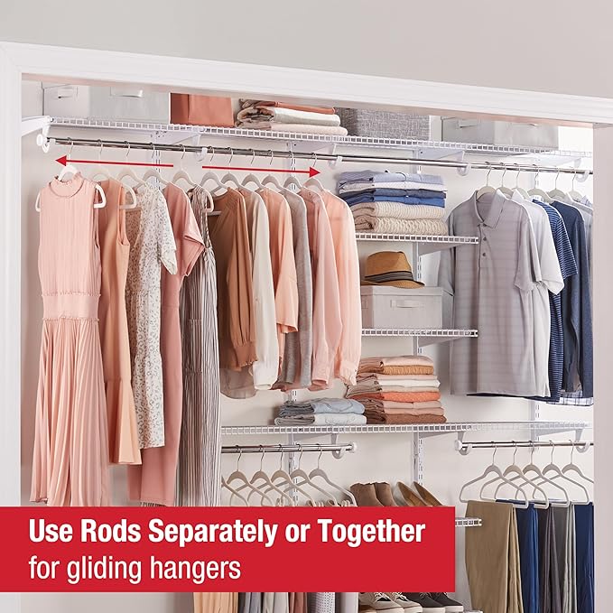 Rubbermaid Configurations Deluxe Custom Closet Kit 4-8Ft. Adjustable Metal Wire Shelving White Finish Expandable Organization System Hardware Included for Home Closet/Pantry/Laundry/Mudroom
