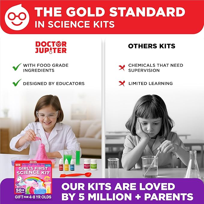 Doctor Jupiter Girls’ First Science Kit for Kids Ages 4-5-6-7-8 | Easter, Birthday Gift Ideas for 4+ Year Old Girls | STEM Toy Kit with 50+ Experiments | Learning & Educational Projects