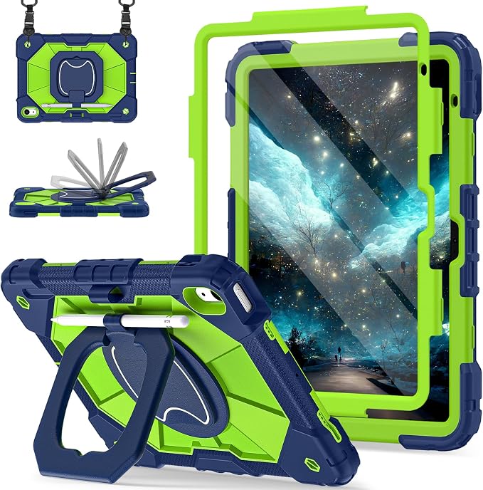 Scnioy Case for iPad (A16) 11th Generation 11 Inch (2025) / iPad 10th Generation Case 10.9 Inch (2022) with 360° Rotating Stand Screen Protector Pen Holder Shoulder Strap Black