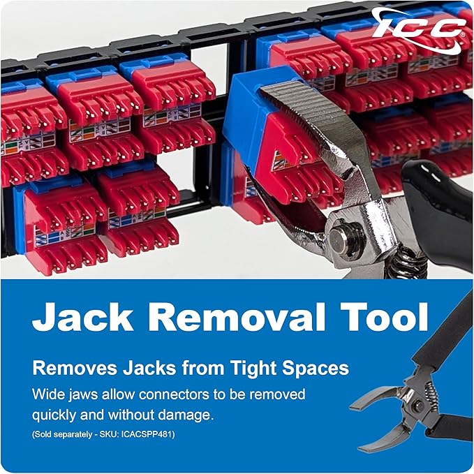 ICC 48 Port Blank Keystone 1U Patch Panel with 19” Metal Rackmount Housing for Slim Profile Keystone Jacks (Sold Separately), UL Listed, IC107BP481