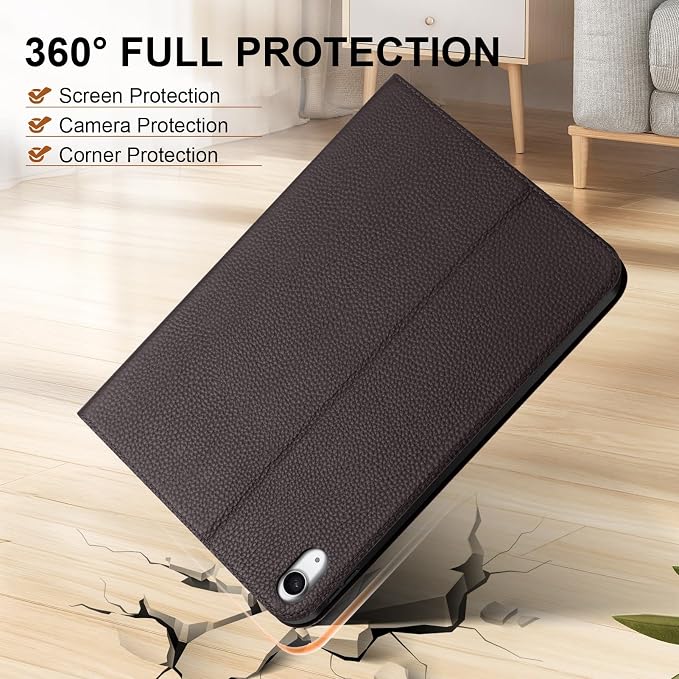 Genuine Leather Case for iPad 11th Gen 11(2025/A16)/10th Gen 10.9 | Slim Protective Cover with Adjustable Stand Auto Wake/Sleep Premium Leather Black