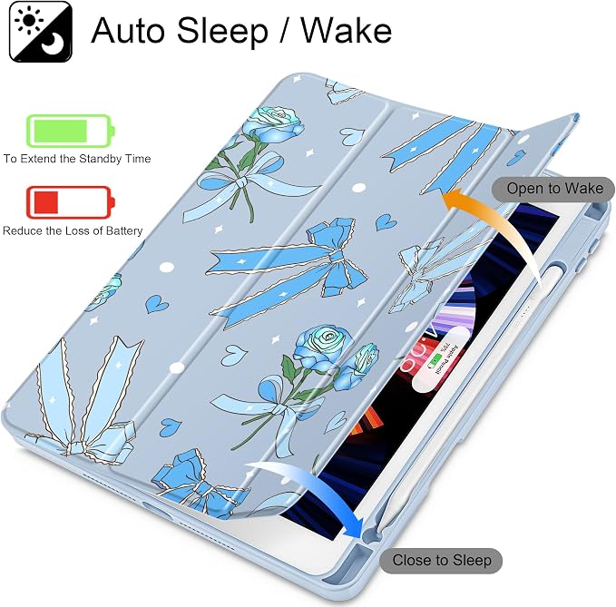 Tuiklol for iPad 10.2 inch 9th / 8th / 7th Gen 2021 2020 2019 Release Case | Built in Pencil Holder - TPU Protection Trifold Stand Stand Clear Back Tablet Cover With Auto Wake/Sleep Blue berries