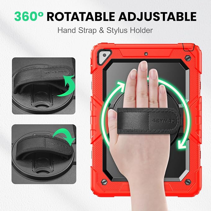 SEYMAC Case for iPad Air 3/ Pro 10.5 inch/Air 3rd Generation 10.5'' Black | Heavy Duty Shockproof Protective Built-in Screen Protector 360° Rotating Stand Hand/Shoulder Strap